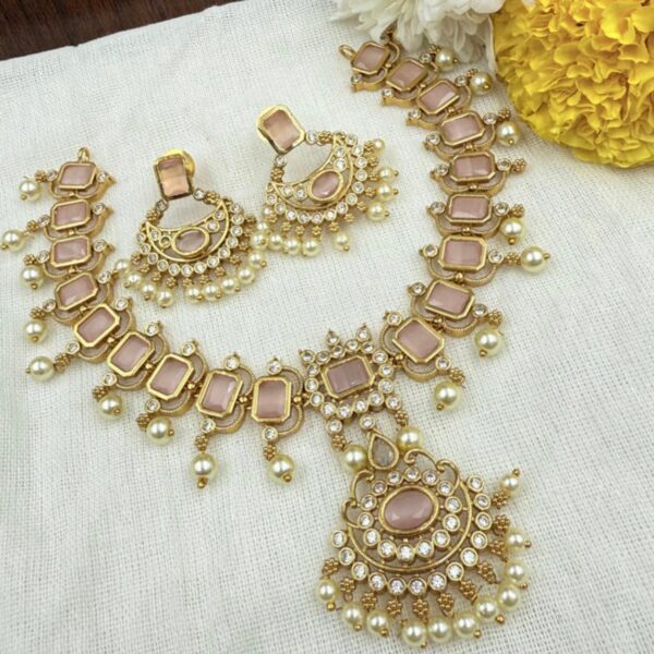 Premium Pink Kundan Necklace Set