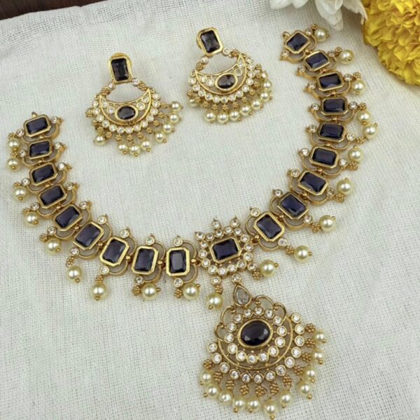 Premium Purple Kundan Necklace Set