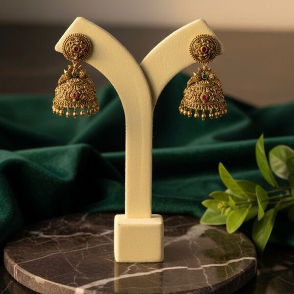 Traditional South Indian Gold Jhumka Set